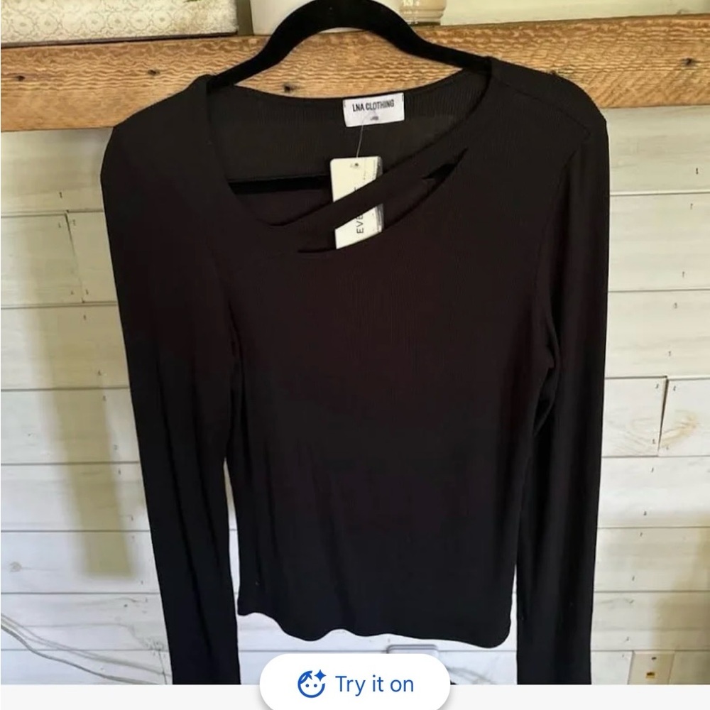 Women's LNA EVEREVEnBlack Long-Sleeve Ribbed Cutout Top Size XS NEW WITH TAGS